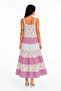 Strappy Floral Patterned Linen Fabric Layered Casual Maxi Dress - Pink - 3