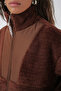 Women's High Collar Zippered Brown Jacket - 2