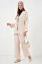 Women's V-Neck Lace-Up Cream Double Set