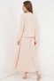 Women's V-Neck Gathered Waist Belted Cream Double Set - 7