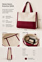 Large Volume Raw Fabric Beach Bag with Inner Pocket Stylish Design Burgundy 35 cm X 45 cm - 5