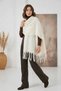 Women's Fringed Knitwear Ecru Shawl - 5