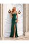 Emerald Stone Detailed Slit Satin Evening Dress 583404 - 3