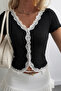 95% Cotton Lace Stripe Detailed Camisole Ribbed Blouse