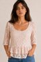 Women's Powder Floral Lace Flounce Peplum Half Sleeve Blouse - 3