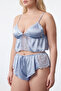 Blue Satin Stone, Ribbon/Bow Detailed Uncovered Strap Lingerie Set - 3