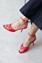 Madiwa Women's Heeled Satin Sandals Red - 2