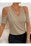 Women's Viscose Blouse with Open Shoulders and V-Neck - 2