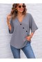 Women's Short Sleeve V-Neck Buttoned Blouse - 2