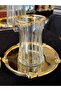 12 Pieces Metal Casting Plate Gold Engraved Tea Cup Set for 6 People 170 ml