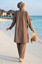Pearl Ruffle Detailed Triple Hijab Swimsuit Mink - 4