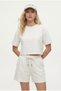 Women's Molly 100% Cotton Elastic Waist Shorts Crop T-Shirt Knitted Ecru Bottom Top Set - 2