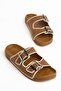 Betty Women's Tan-Beige Rubber Double Buckle Poly Sole Slippers