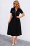 Women's short sleeve collared zippered ornament pocket detailed long viscose two thread dress - 2