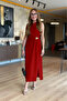Women's Zero Sleeve Crew Neck Waist Gathered Slit Detailed Janjan Crepe Dress