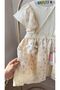 Beige Flowered Muslin Dress - 5