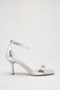 Silver Metallic Single Strap Goblet Heeled Evening Dress Sandals - 3