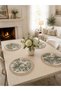 Green 4-Piece Linen Tassel Placemat American Service Set Vintage Bohemian French Country Patterned Round Table Decor