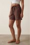 Dark Brown Women's 100% Cotton Muslin Fabric Shorts with Elastic Waist, Double Pockets, Comfortable Cut, Summer Shorts - 3