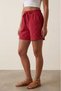 Coral Red Women's 100% Cotton Muslin Fabric Shorts with Elastic Waist, Double Pockets, Comfortable Cut, Summer Shorts - 2