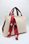 Women's Cream Burgundy Large Size Inner Pocket Double Handle Scarf Detailed Useful Cross Strap Hand and Shoulder Bag - 3