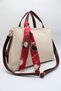 Women's Cream Burgundy Large Size Inner Pocket Double Handle Scarf Detailed Useful Cross Strap Hand and Shoulder Bag