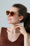 Women's Gold Detail Leopard Pattern Frame Brown Glass Sunglasses - 4