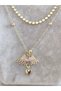 Gold Color Double Vip Necklace with Zircon Stone and Angel Wing Pendant Detail - 3