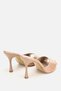 Women's Pink Patent Leather High Heeled Slippers with Gold Toe Detail - 3