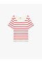 Cotton Crew Neck Short Sleeve Striped T-Shirt with Ruffle Detail - 4