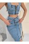 Premium Zipper Detailed Crop Top and Slit High Waist Skirt Two-Piece Set - 5