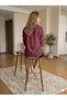Women's Oversize Cut Woven Linen Long Sleeve Burgundy Shirt 100% Cotton - 5