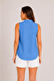 Women's Indigo Zero Sleeve Buttoned Shirt Blouse Summer Stylish Design - 3
