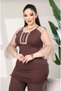 Women's Plus Size Polka Dot Tulle Detailed Flexible Comfortable Fit Zipper Set with Ribbon Accessories - 2
