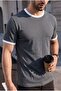Men's Regular T-Shirt with Crew Neck and Sleeve Trim in Gray - 4