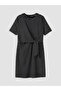Original Oval Collar Tie-Up Drawstring Dress - 5