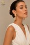 Icon Series Women's Gold Color Beige and Cream Detailed Vintage Style Glamorous Bohemian Dangle Earrings - Dangle Charm Earrings - 5
