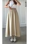 Women's Flared Skirt with Pockets and Elastic Waist in Poplin Fabric, Length 90 cm