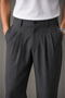 Men's Anthracite Baggy Fit Pleated Fabric Trousers - 2