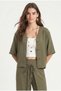 Women's Allegra Tie-Waist Elastic Waist Pants Shirt Woven Khaki Bottom Top Set - 4