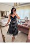 Lace Detailed Polka Dot Patterned Belted Tulle Midi Dress - 2