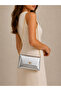 Silver Women's Evening Bag with Chain Strap, Portfolio Clutch and Shoulder Bag - 2