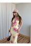Yellow Pink Floral Low-Cut Dress - 8514 - 4