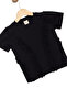 Girl's Dark Black Short Sleeve 100% Cotton Short Sleeve T-Shirt with Ruffles on the Front - 3
