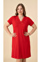Red Viscose Lace Detailed Short Sleeve Plus Size Dress