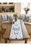 مفرش طاولة زخرفي عصري باللونين الأزرق والأبيض مع زهور - 3