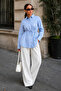 Blue Waist-Tied Oversize Pocketed Shirt Mg2798 - 2