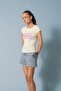 Rhinestone Printed Crew Neck T-Shirt Yellow - 3