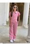 Linen Girls' Suit with Flower Embroidery Detail, Shirt and Pants - 2