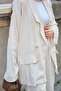Women's Double Pocket Detail Two-Piece Set Cream - 5